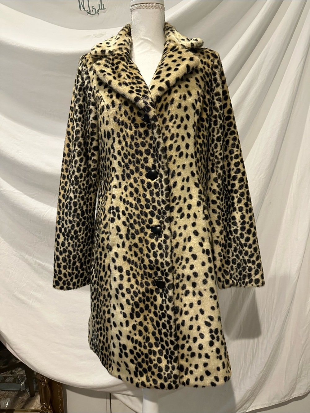 Fabulous Furs Leopard-Print Faux Fur Coat in Cream and Black